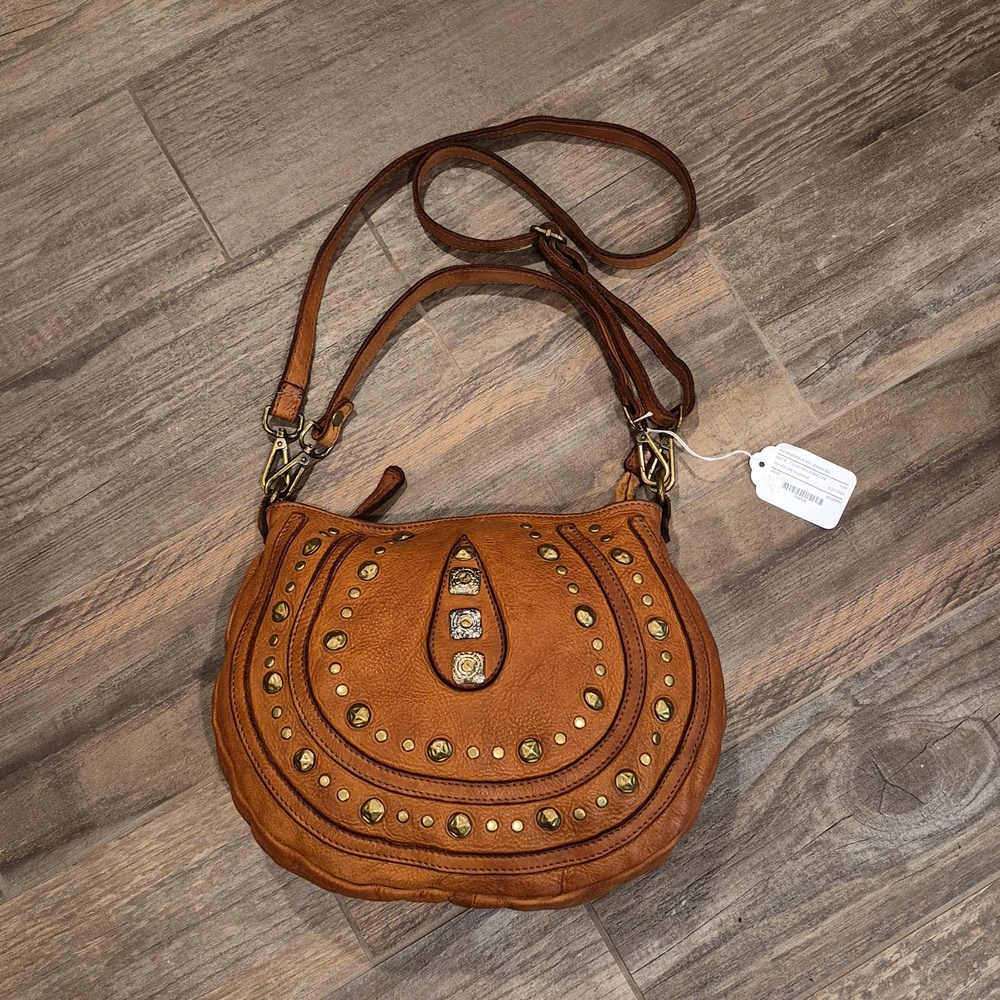 Bohemian Studded Detail Leather Horseshoe Shoulder Crossbody Bag - Picture 4 of 16
